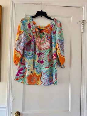 Lauren Ralph Lauren Multicolor Silk Blouse Dopamine Vacation Travel